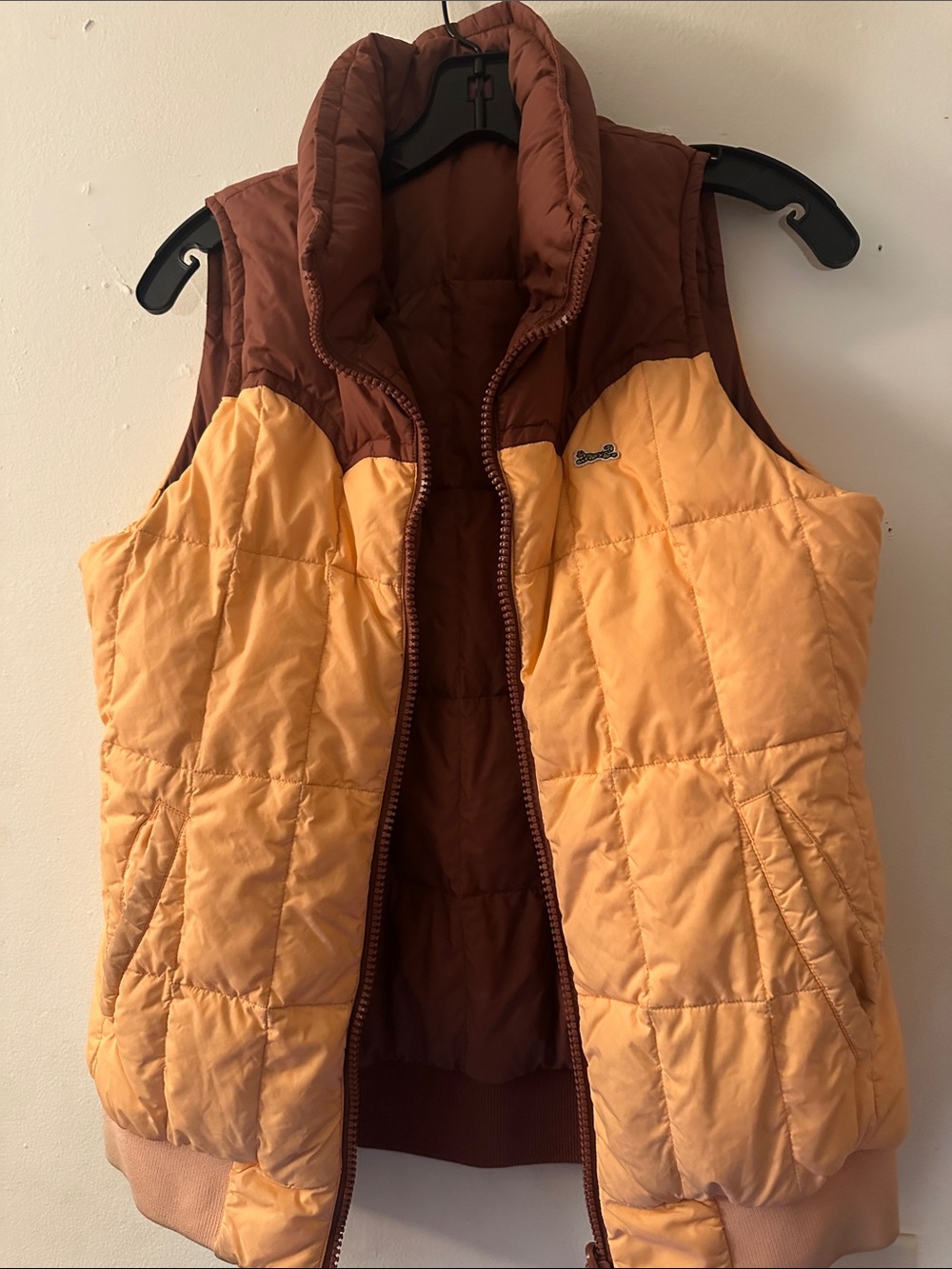 Womens Two-Tone Brown & Tan Puffer Vest - Quilted Warmth